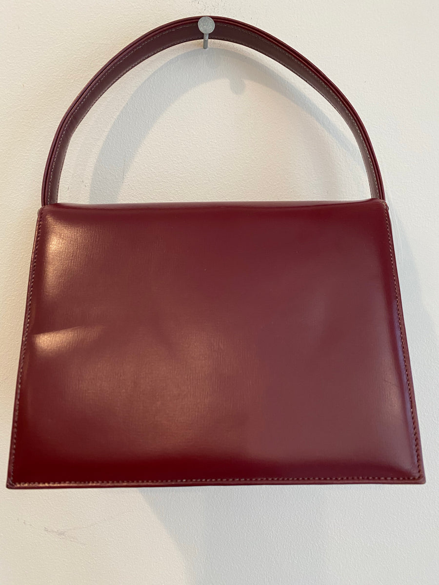 Structured leather Burgundy Box Handbag, 1950's