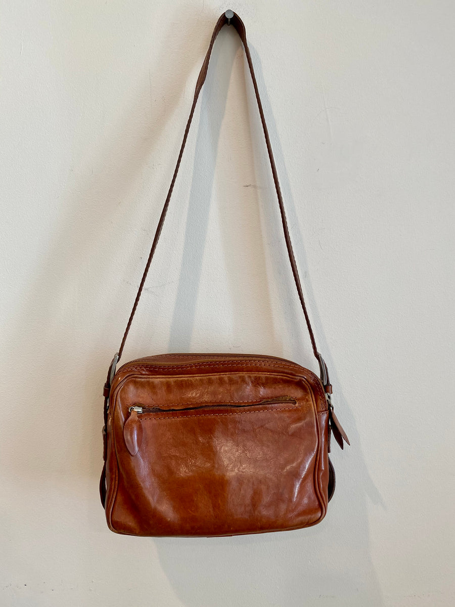 Brown Leather Messenger Handbag