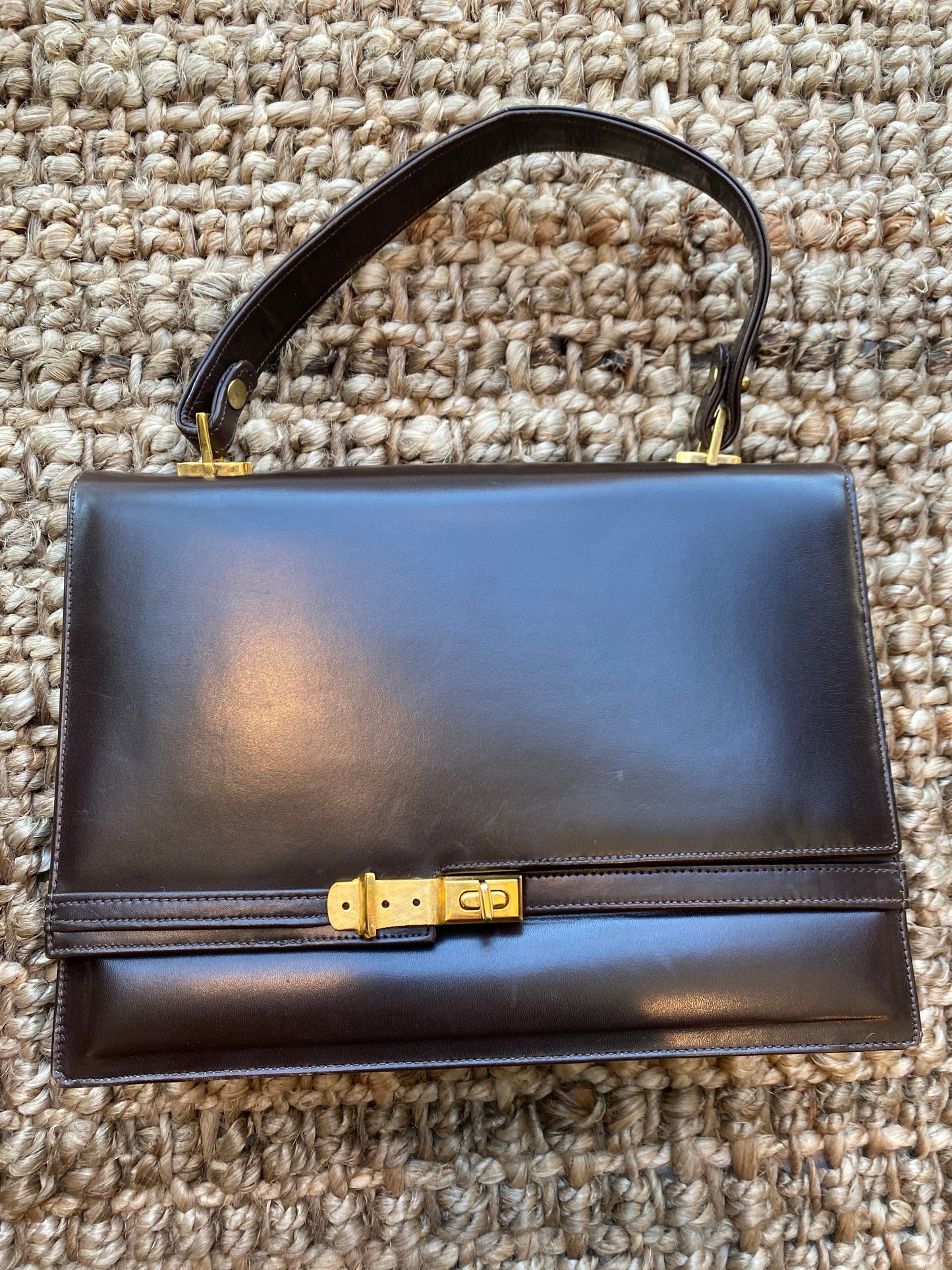 Brown Gold Belt Buckle Handbag