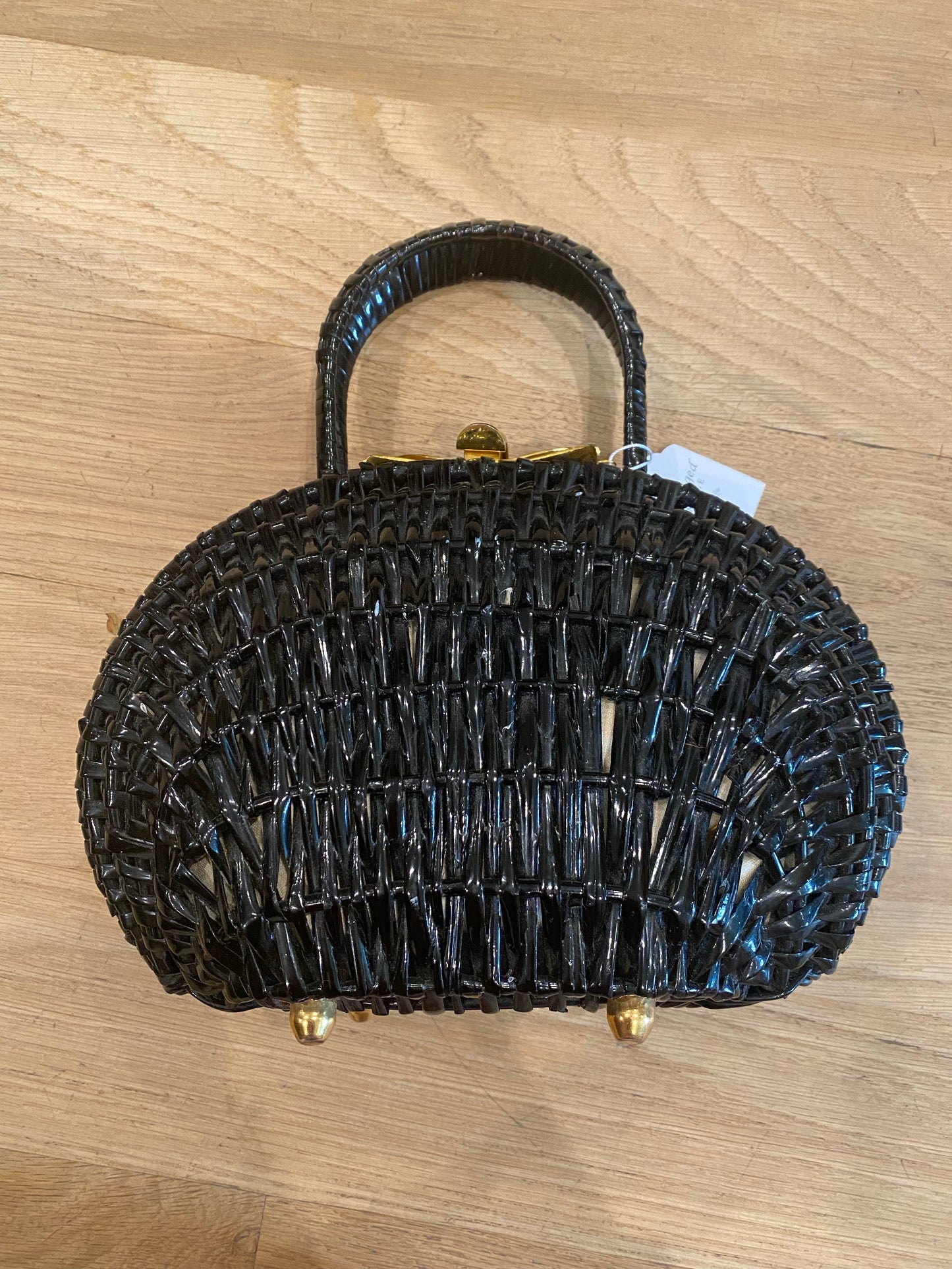Black Clamshell Wicker Bag, 1960's