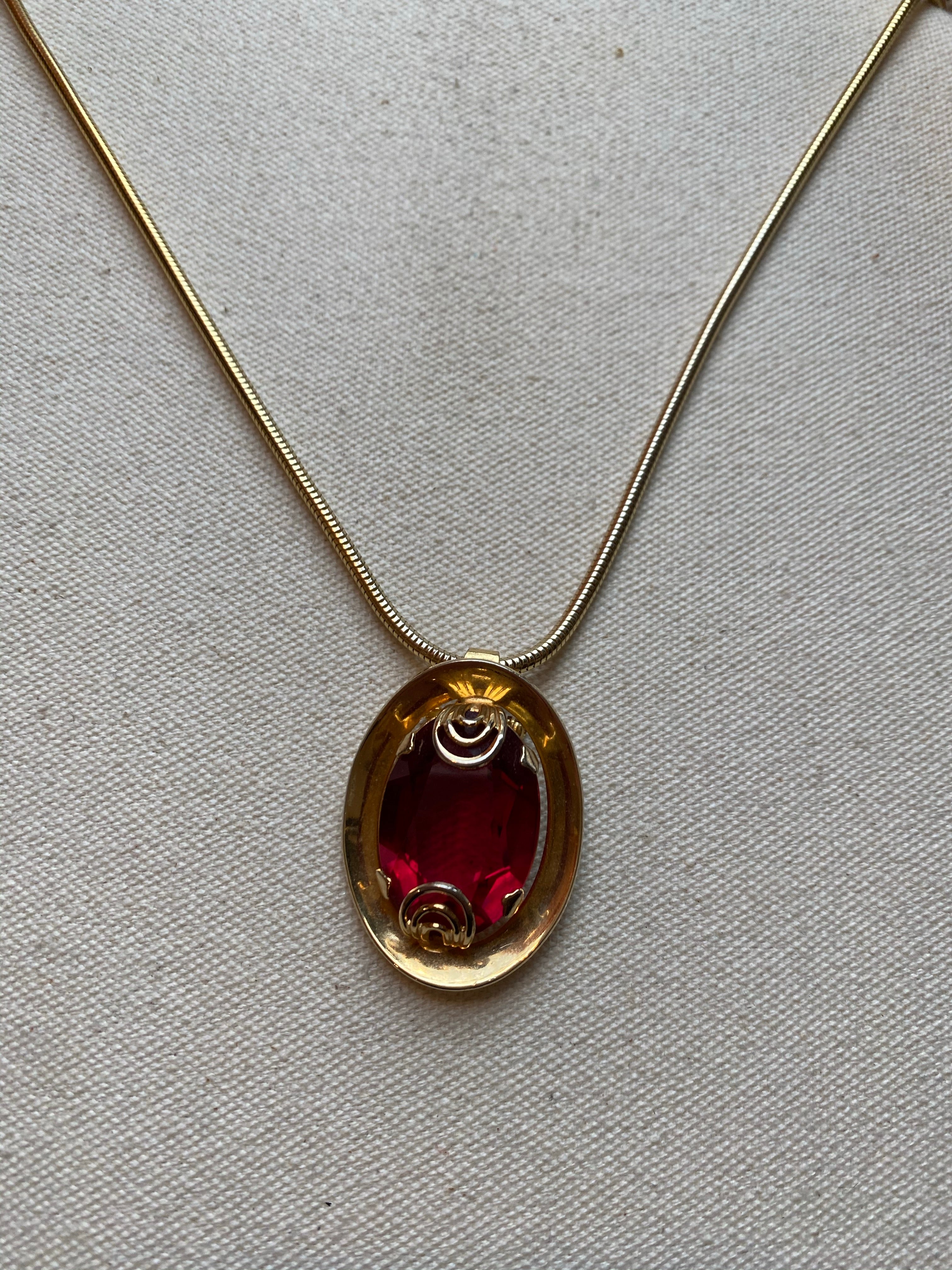 Deep Pink Gem Necklace, 1970's