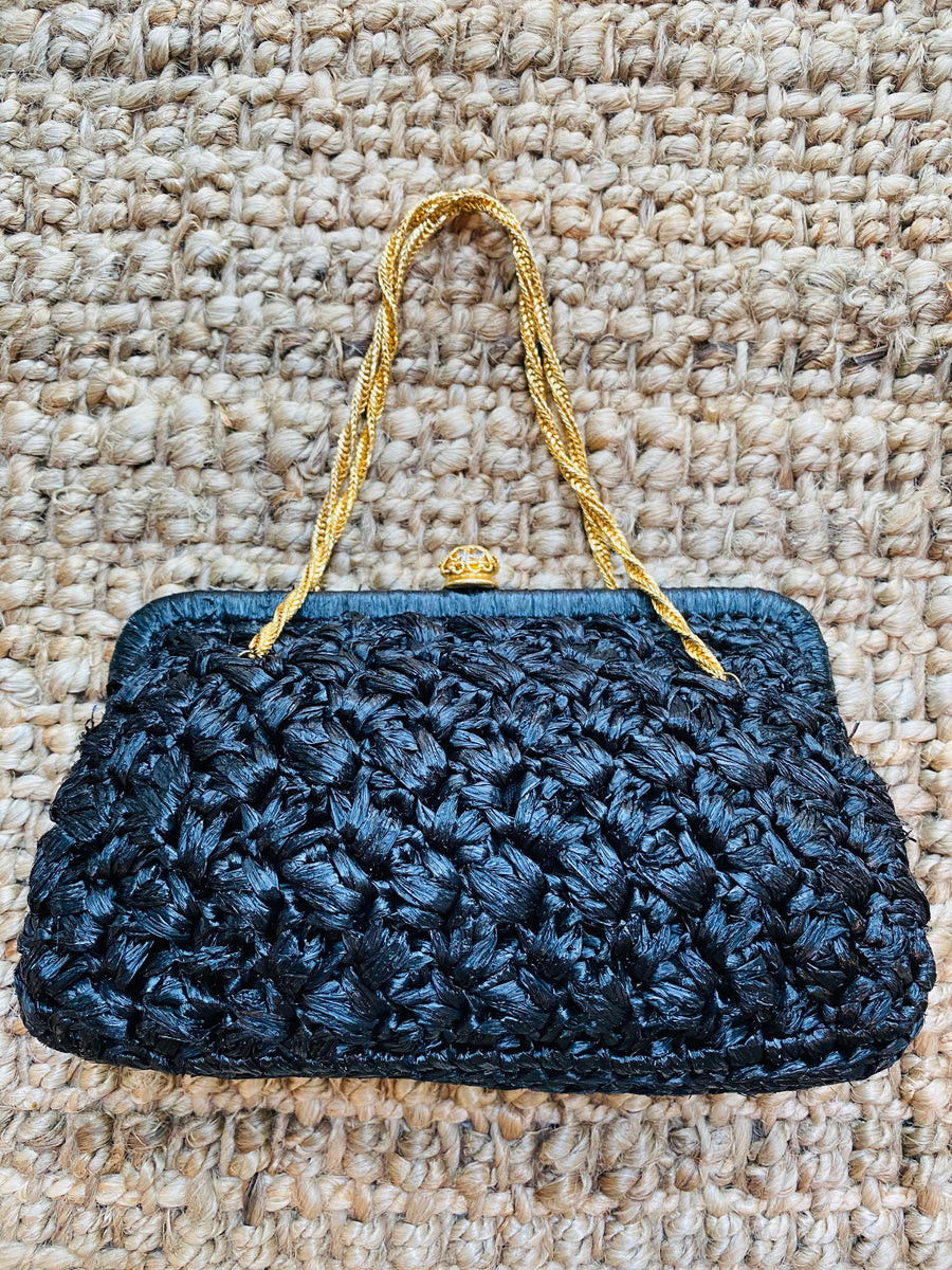 Black Raffia Purse