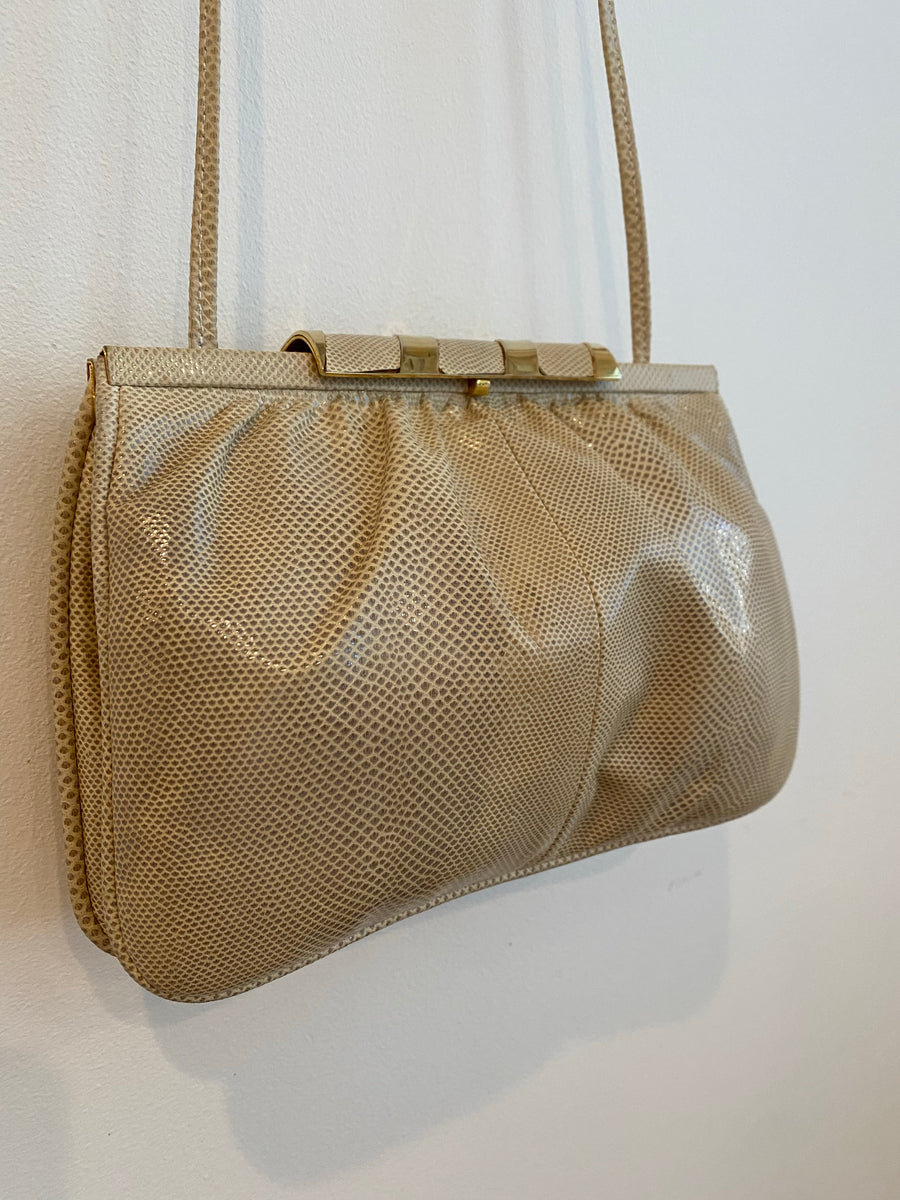 Vintage Susan Gail beige snakeskin clutch