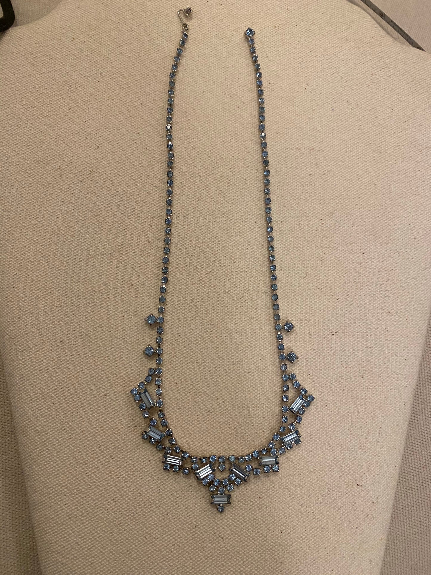 Blue emerald cut diamond necklace, 1950’s