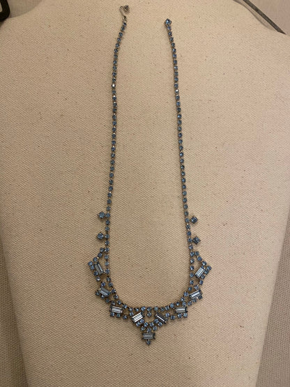 Blue emerald cut diamond necklace, 1950’s