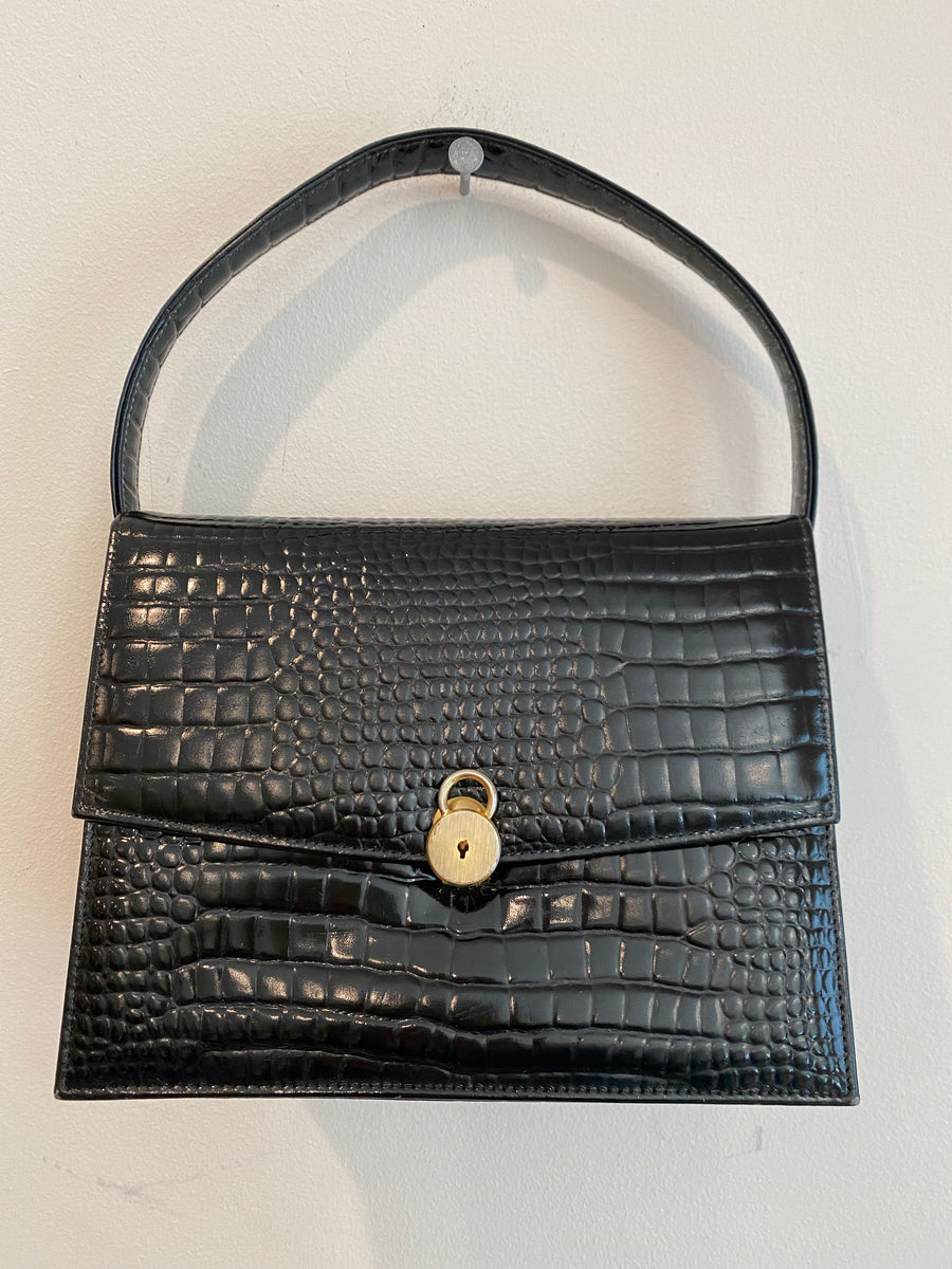 Black Lock and Key Enclosure Handbag