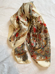 Vintage Flowers and Bird Nest Scarf, 1980's