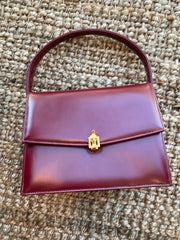 Structured leather Burgundy Box Handbag, 1950's