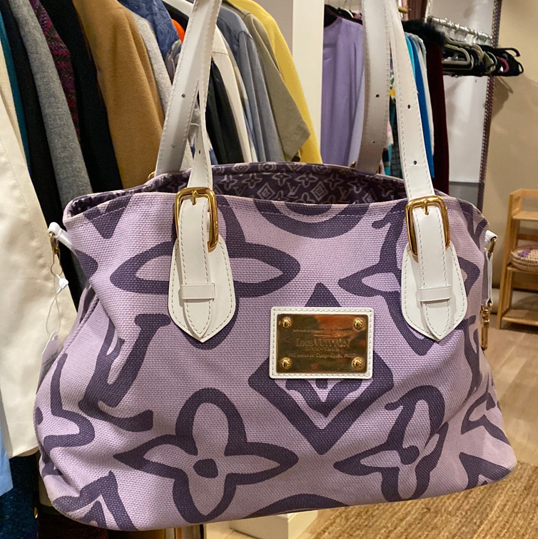 Louis Vuitton White and Purple Monogram Tahitienne Cabas PM, 9