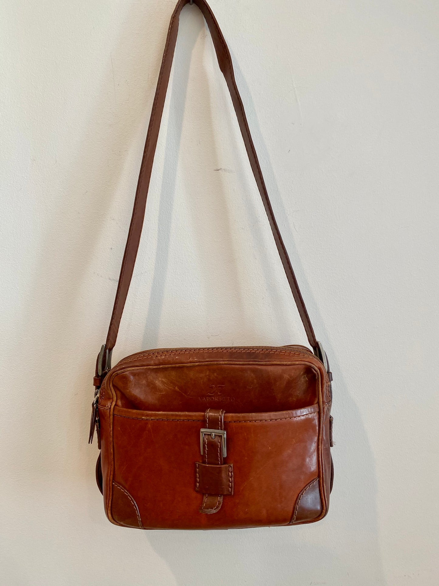 Brown Leather Messenger Handbag