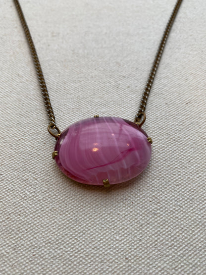 Clear Pink Glass Pullover Necklace