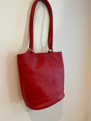 Red Faux Ostrich Bucket Bag