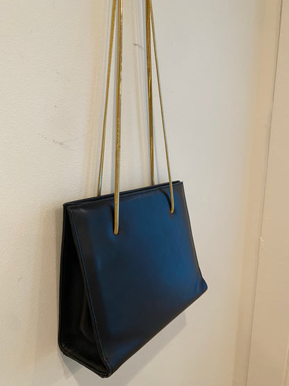 Black Leather Handbag with Gold Snakechain