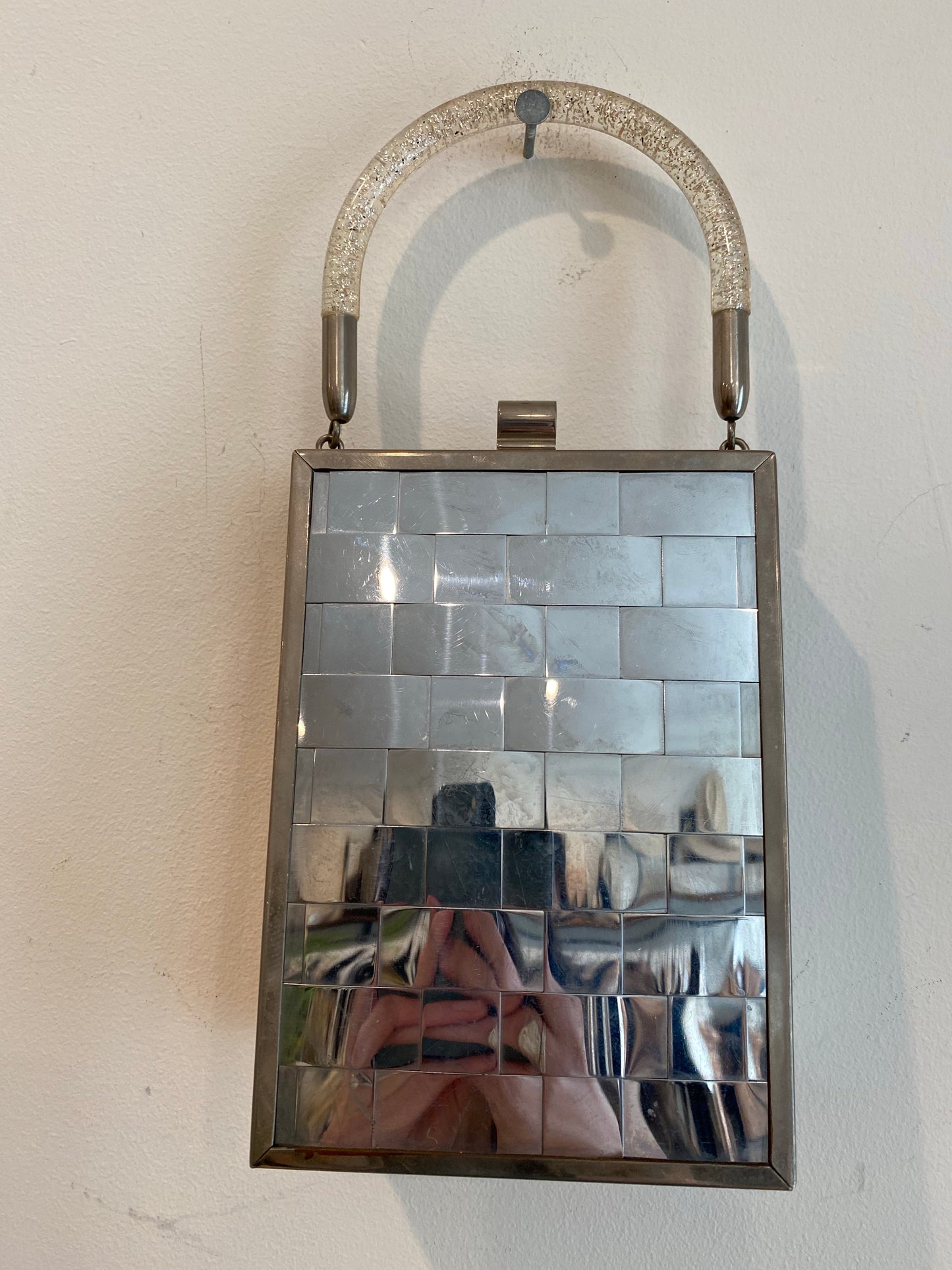 Silver Metal Bag with Lucite Handle