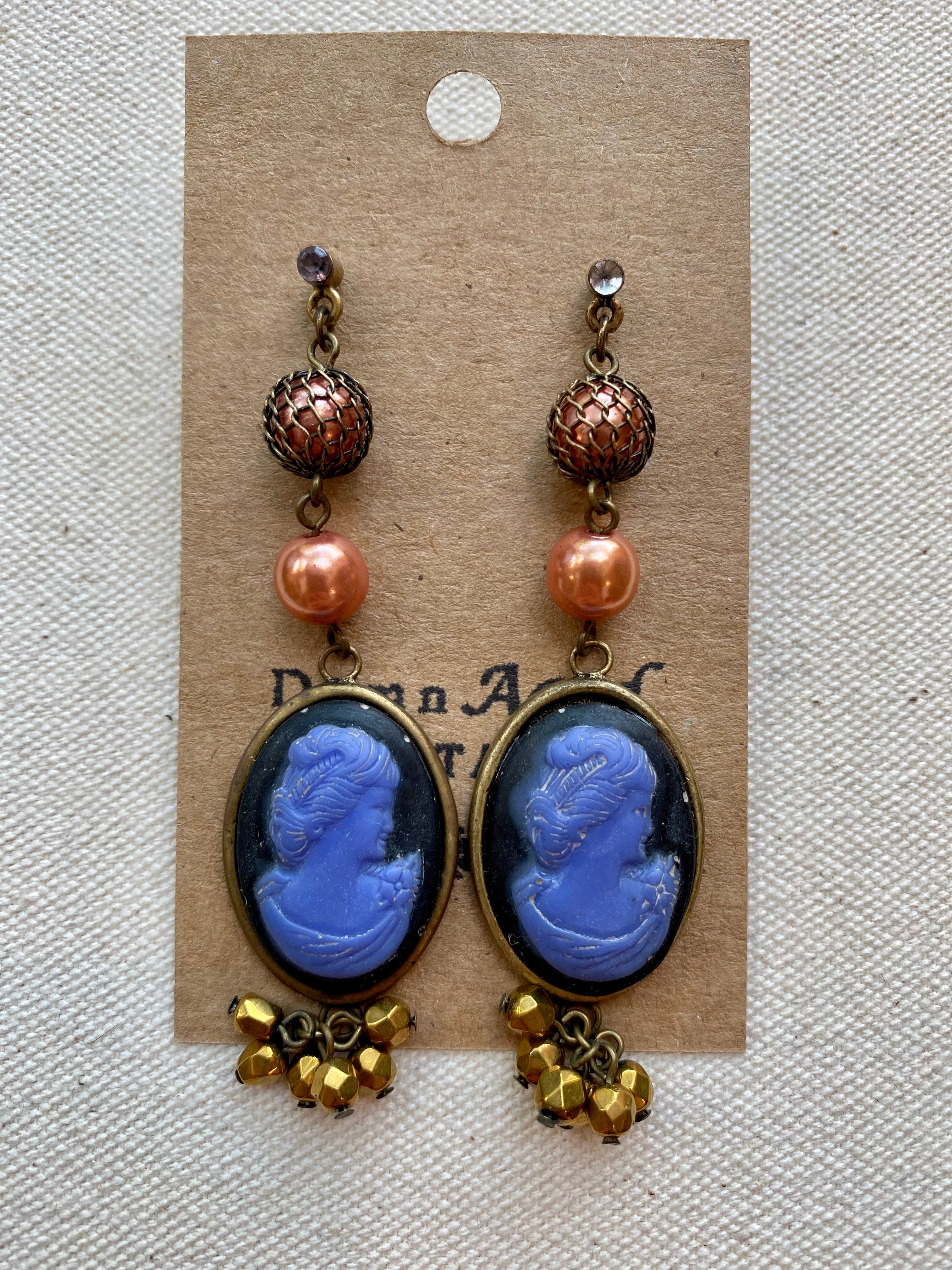 Blue Cameo Earrings, 1950's