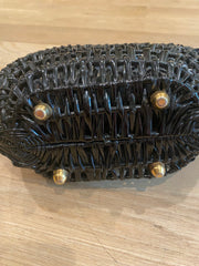 Black Clamshell Wicker Bag, 1960's