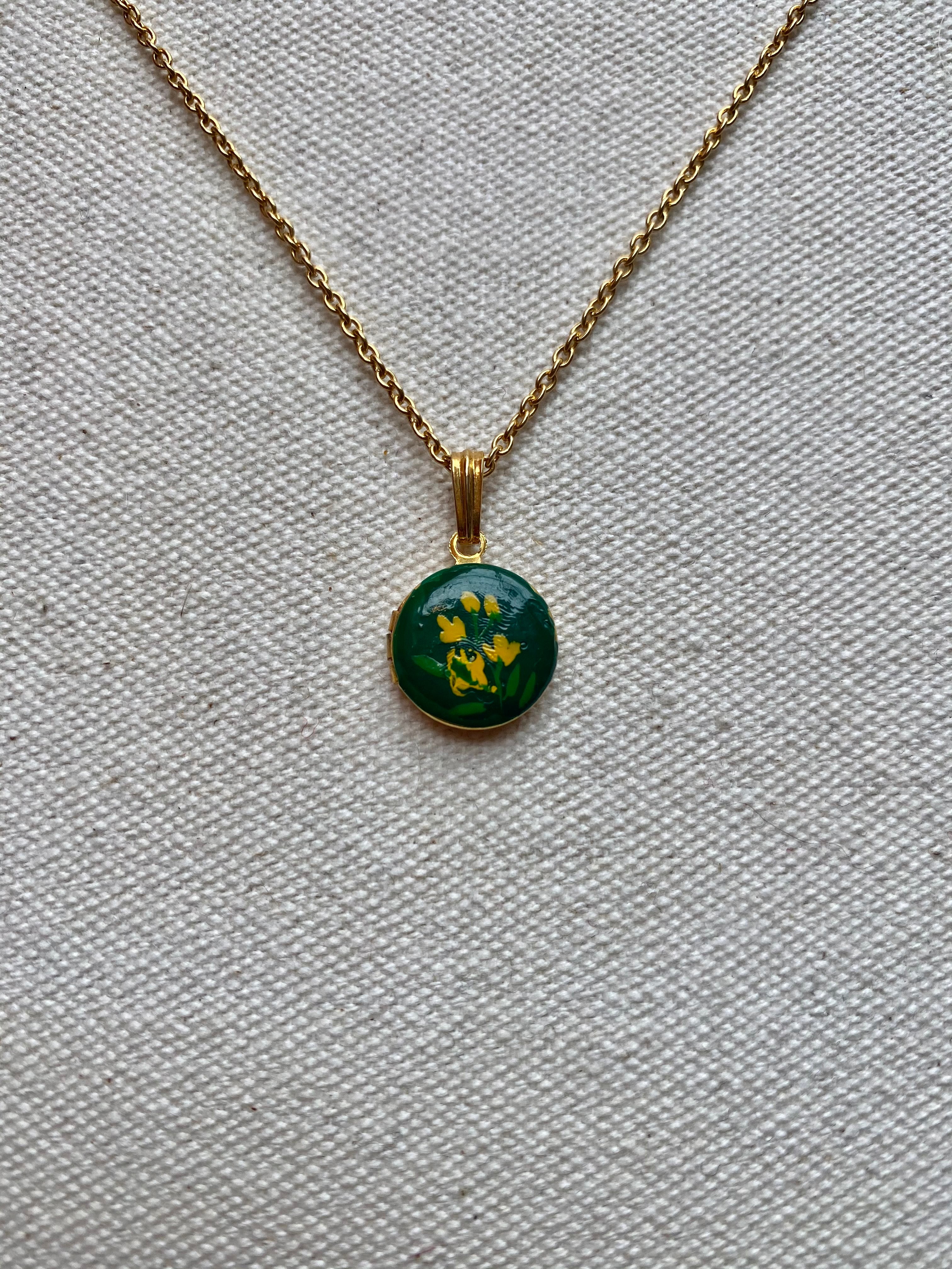 Emerald Floral Locket Necklace