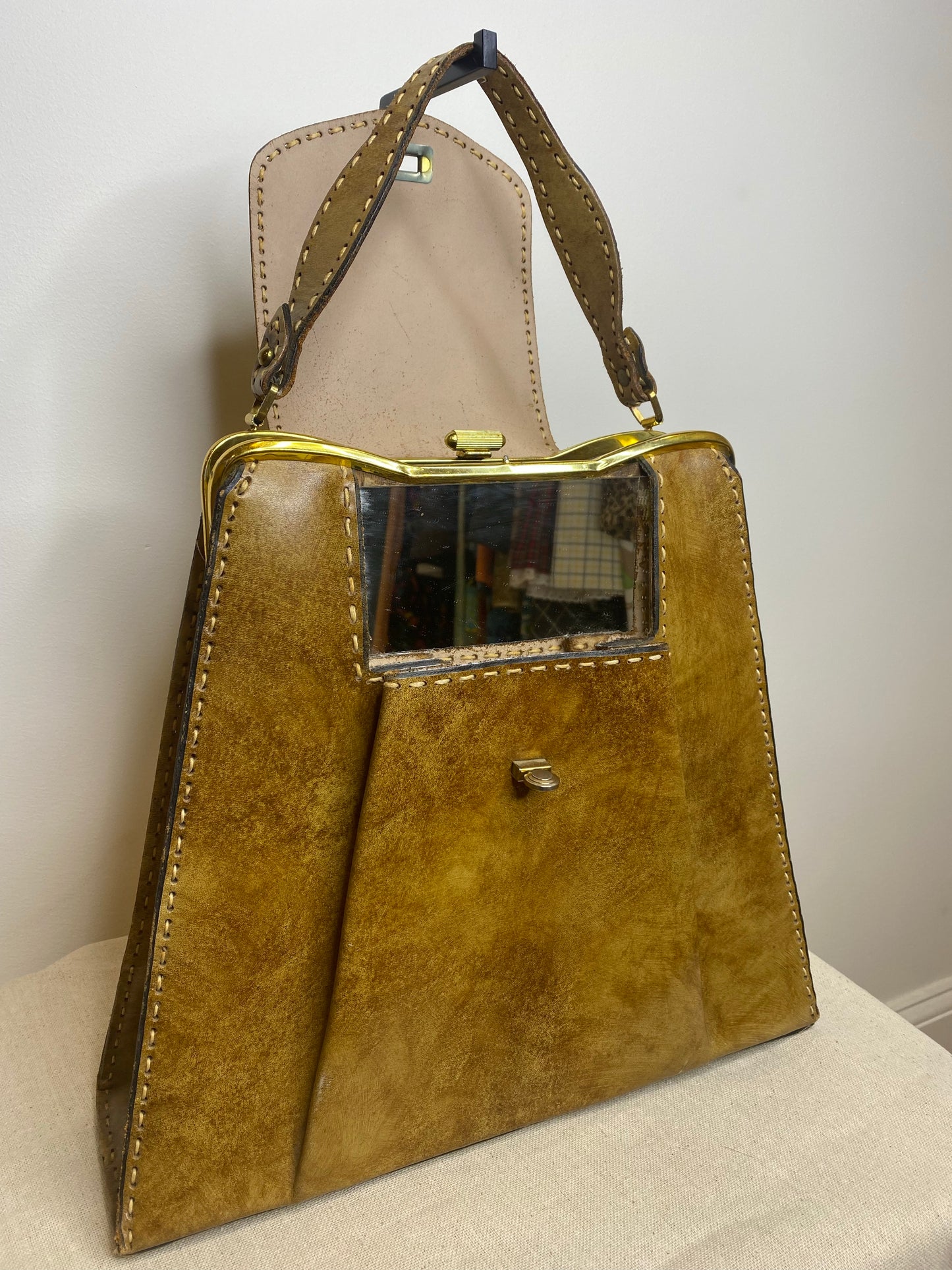 Brown Leather Mirror Bag, 1960's