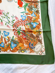 Green and Floral Vintage Scarf, 1970's