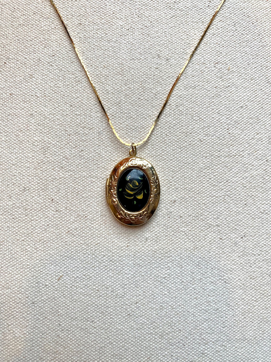 Black Floral Design Locket