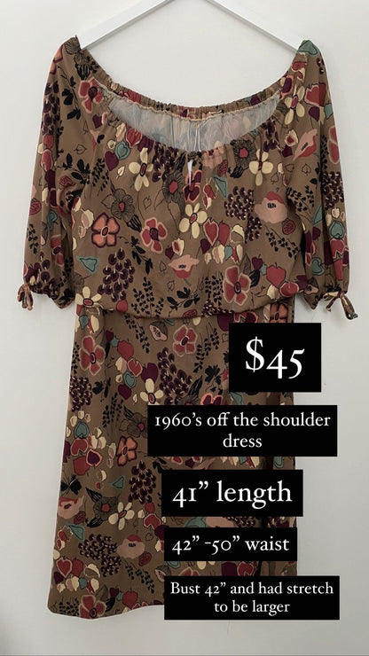 Off the shoulder brown dress, 1960’s