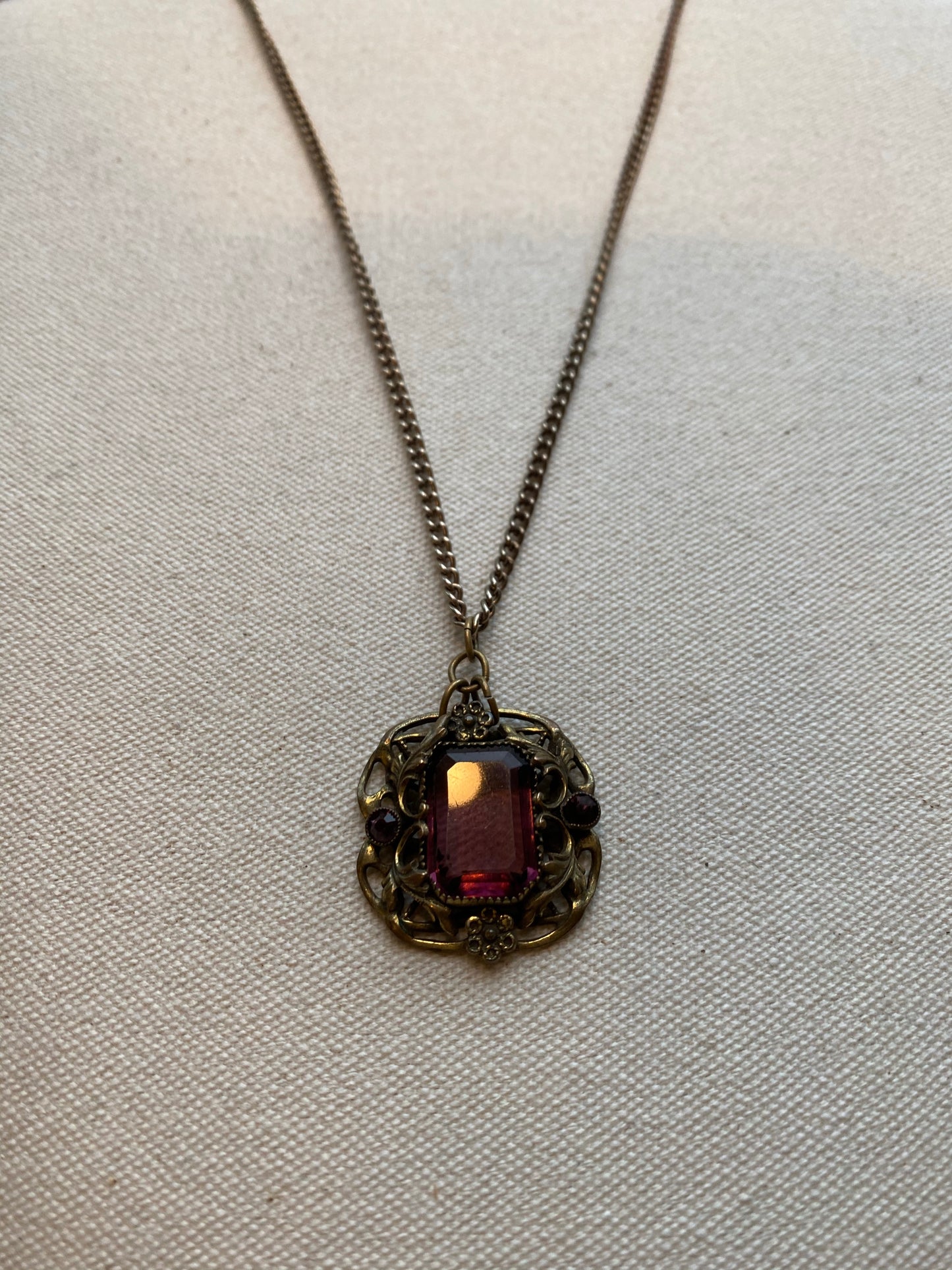 Clear Purple Stone Necklace, 1940's