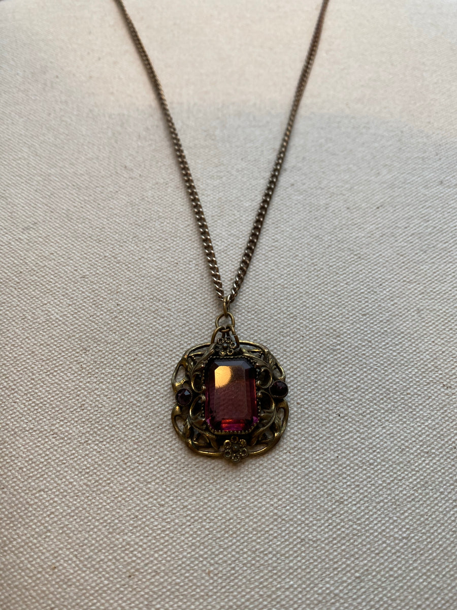 Clear Purple Stone Necklace, 1940's