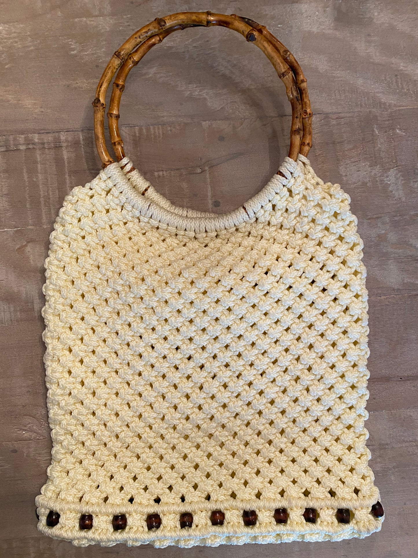 Macrame Tote with Bamboo Handle