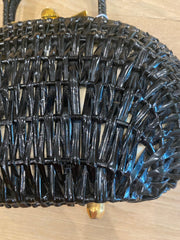 Black Clamshell Wicker Bag, 1960's