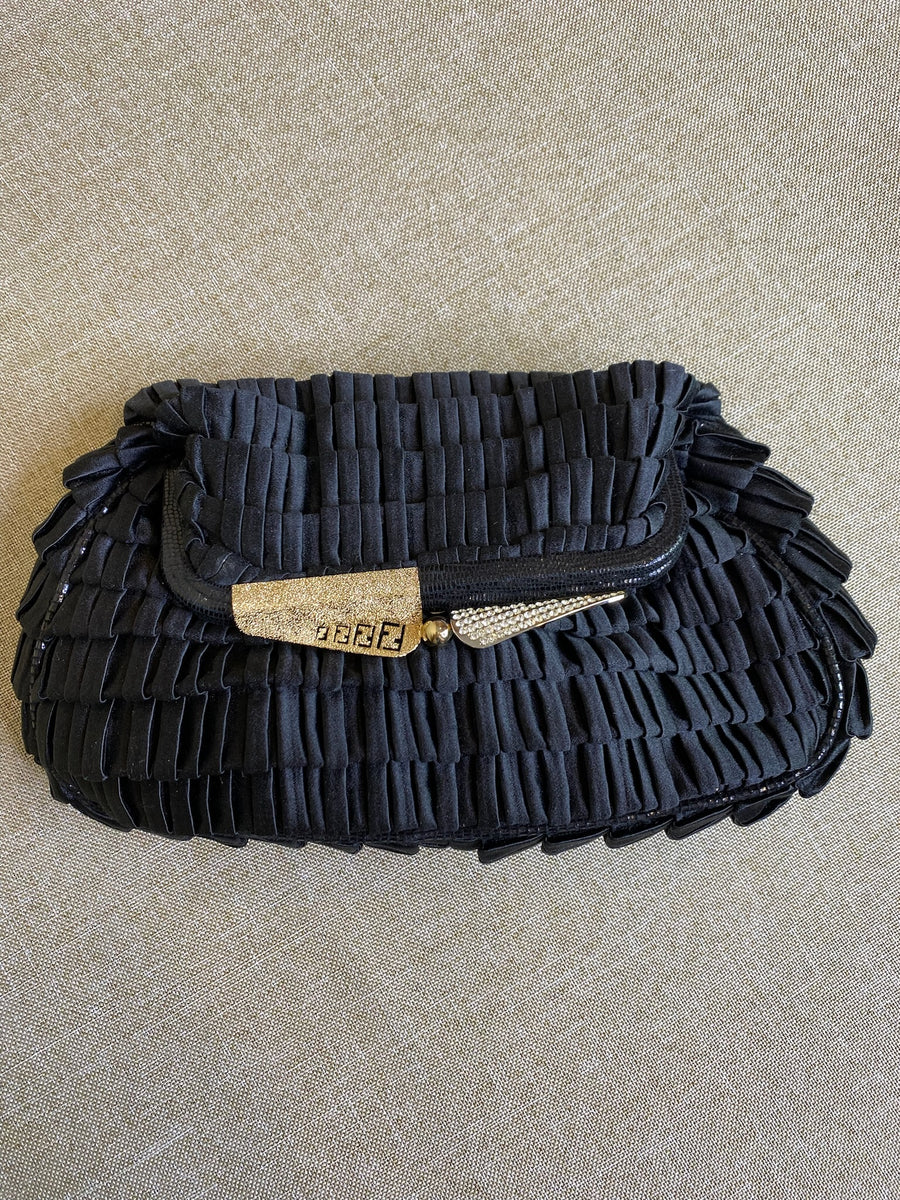 Fendi, Rhinestone Black Satin Clutch, 8