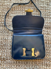 Navy Blue Handbag with Gold "H" Enclosure