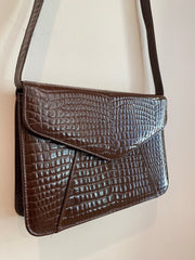 Brown Faux Crocodile Handbag