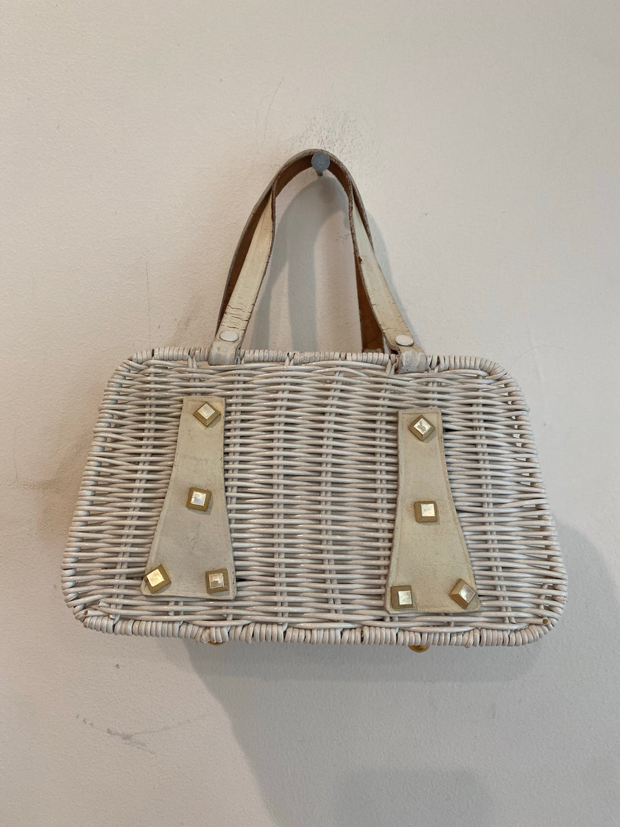 Gold Studded Wicker Bag, 1960's