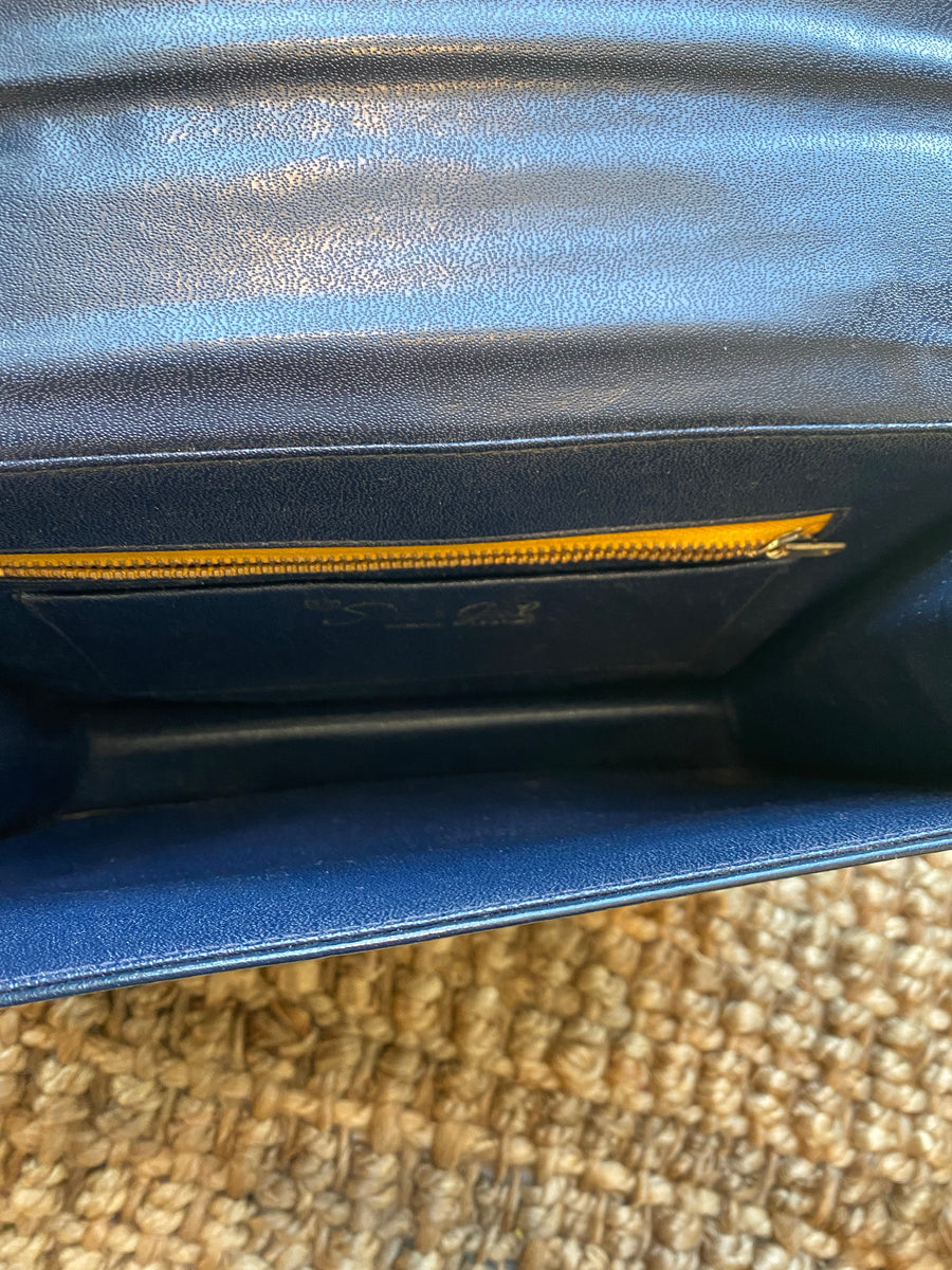 Navy Blue Handbag with Gold "H" Enclosure