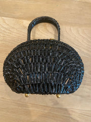 Black Clamshell Wicker Bag, 1960's