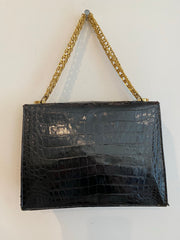 Black faux skin purse with chain handle