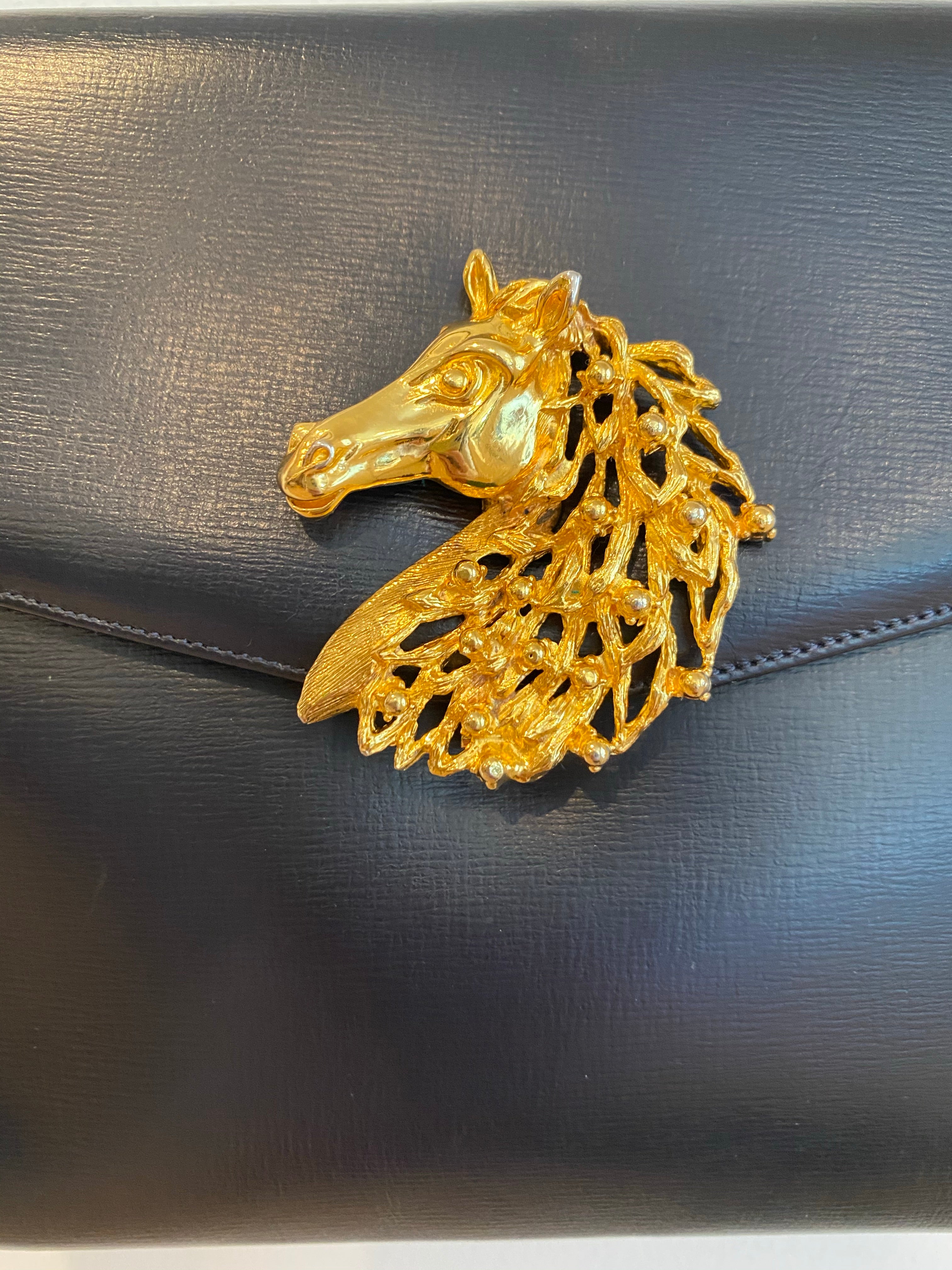 Prestige Black handbag with Horse clasp, 1960's