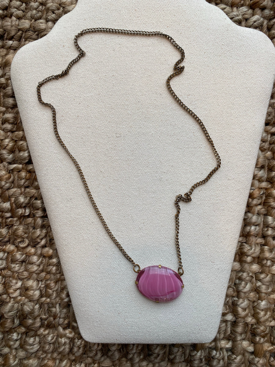 Clear Pink Glass Pullover Necklace