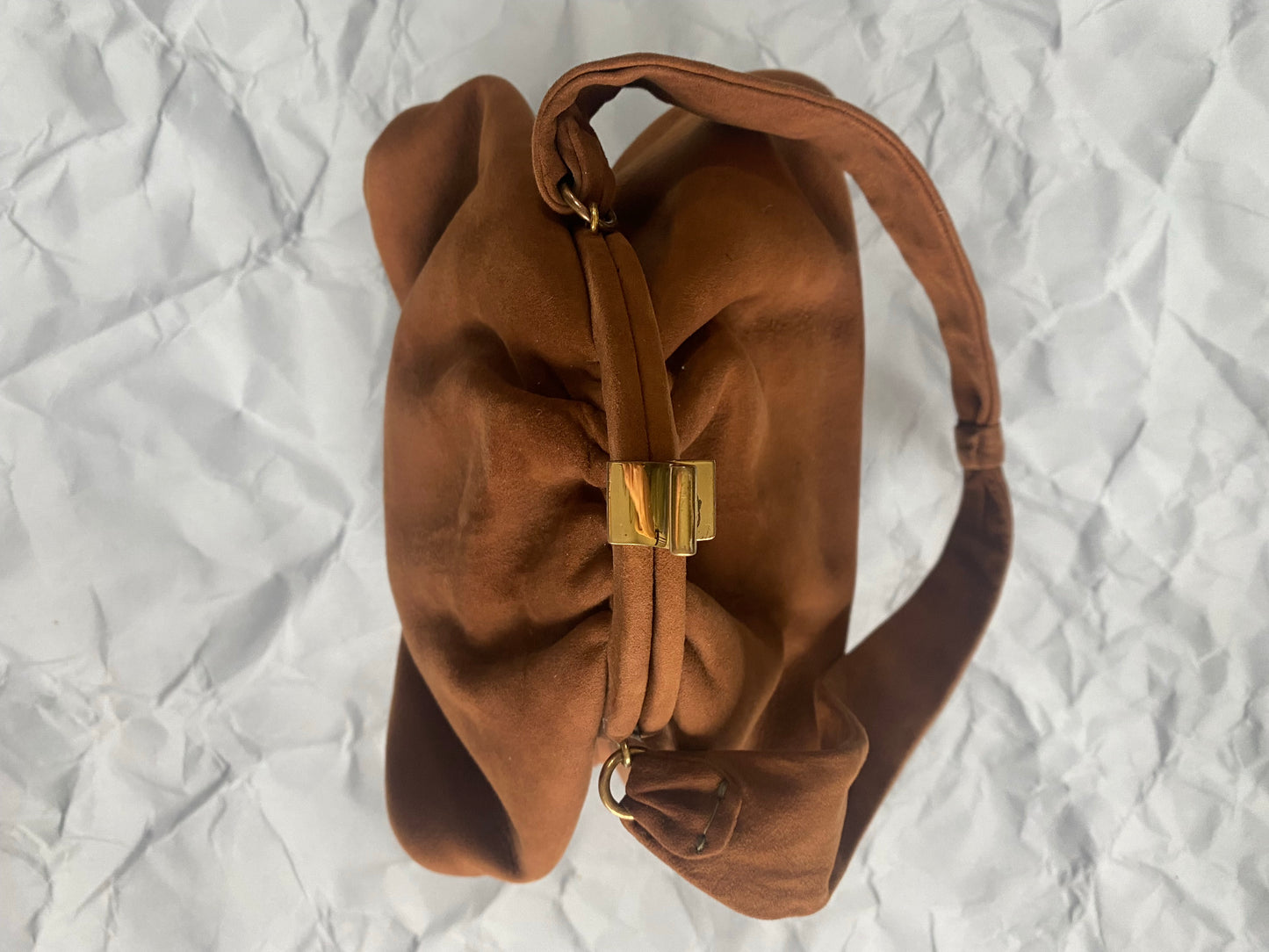 B Altman brown ultra suede snap purse, 1950's